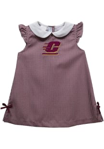 Vive La Fete Central Michigan Chippewas Toddler Girls Maroon Gingham Short Sleeve Dress