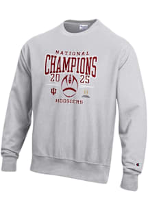 Champion Indiana Hoosiers Mens Ash 2025 College Football Champions Reverse Weave Long Sleeve Crew..