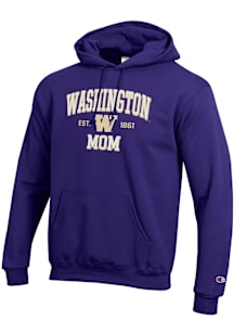 Champion Washington Huskies Mens Purple EST Date Mom Powerblend Long Sleeve Hoodie