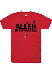 Cyrus Allen Cincinnati Bearcats Red Football NIL Stacked Box Short Sleeve Player T Shirt
