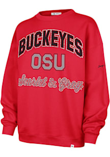 47 Ohio State Buckeyes Womens Red Glitter Arch Crew Sweatshirt
