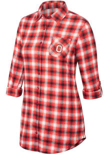 Womens Red Ohio State Buckeyes Fireside Flannel Plaid Loungewear Sleep Shirt