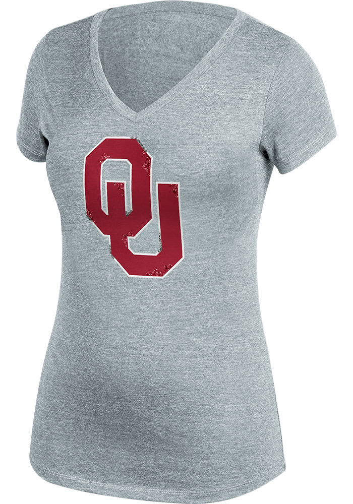 Oklahoma Sooners Womens Grey Sequins Short Sleeve T-Shirt