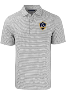 Cutter and Buck LA Galaxy Mens Grey Forge Double Stripe Short Sleeve Polo