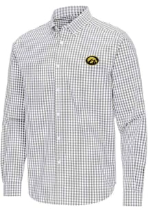 Mens Iowa Hawkeyes Ash Antigua Ellis Long Sleeve Dress Shirt