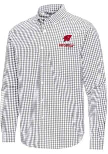 Mens Wisconsin Badgers Ash Antigua Ellis Long Sleeve Dress Shirt