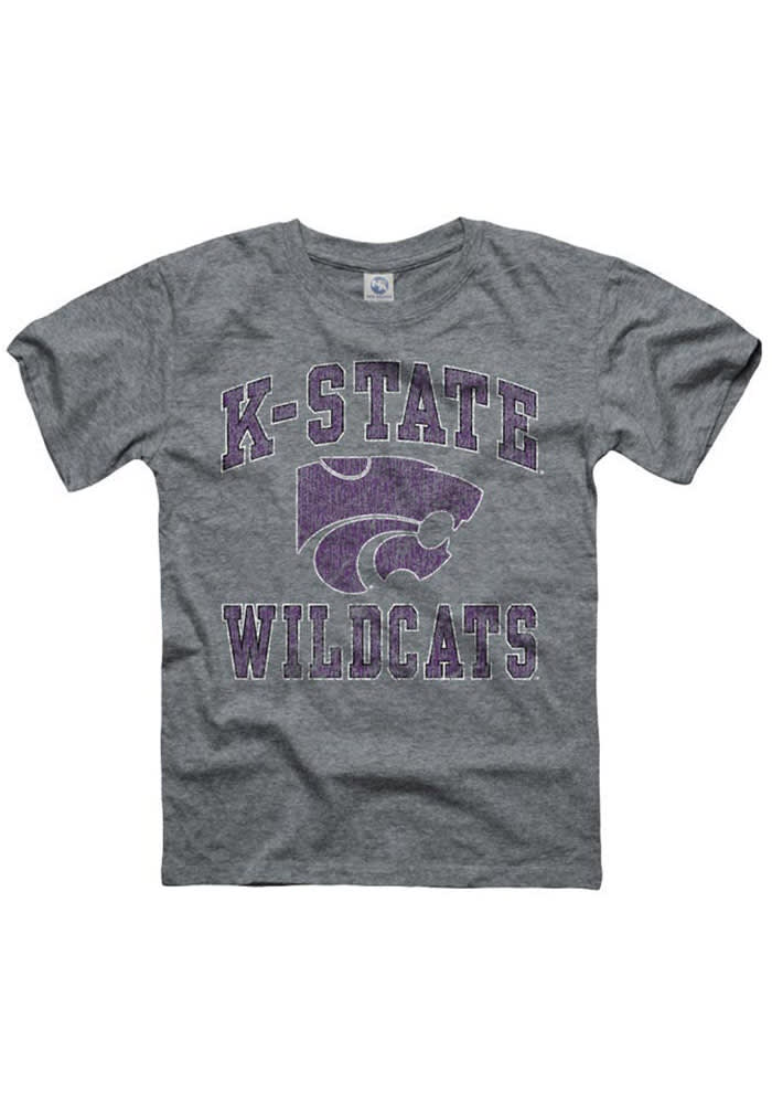 K-State Wildcats Youth Grey #1 Design Short Sleeve Fashion T-Shirt