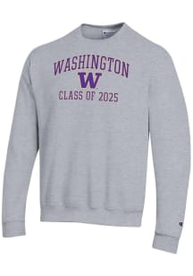 Mens Washington Huskies Grey Champion Font Class of 2025 Powerblend Crew Sweatshirt