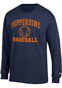 Champion Pepperdine Waves Navy Blue Baseball Jersey Long Sleeve T Shirt
