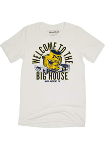 Homefield Michigan Wolverines White Big House with Vault Logo Short Sleeve Fashion T Shirt