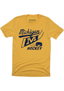 Homefield Michigan Wolverines Gold Hockey Retro Short Sleeve Fashion T Shirt