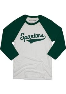 Mens Michigan State Spartans Green Homefield Throwback Baseball Tee Long Sleeve Fashion T Shirt