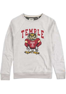 Homefield Temple Owls Mens White Arch Mascot Long Sleeve Fashion Sweatshirt