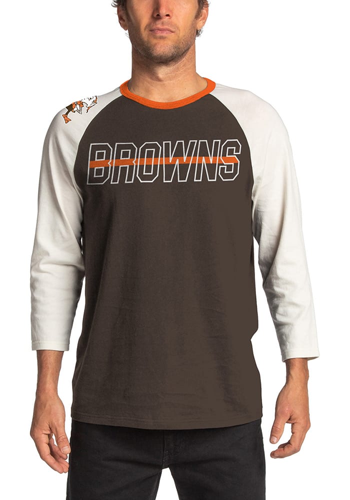 Junk Food Clothing Cleveland Browns Brown Vintage Contrast Long Sleeve Fashion T Shirt