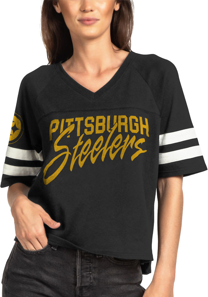 Junk Food Clothing Pittsburgh Steelers Womens Black Football Short Sleeve T-Shirt