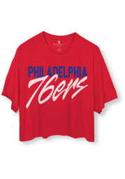 Junk Food Clothing Philadelphia 76ers Womens Red Cropped Short Sleeve T-Shirt