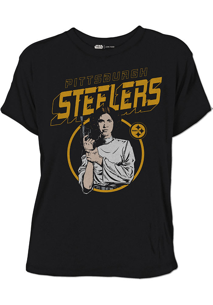 Junk Food Clothing Pittsburgh Steelers Womens Black Princess Leia Short Sleeve T-Shirt