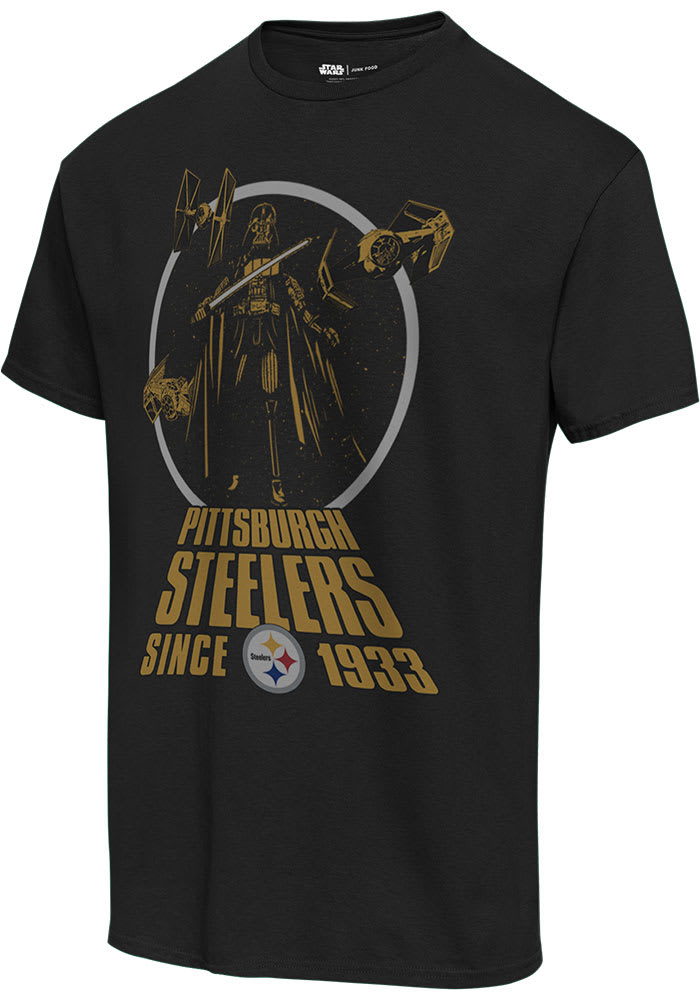 Junk Food Clothing Pittsburgh Steelers Black STAR WARS TITLE CRAWL Short Sleeve T Shirt
