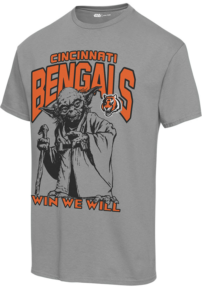 Junk Food Clothing Cincinnati Bengals Grey YODA WIN WE WILL Short Sleeve T Shirt