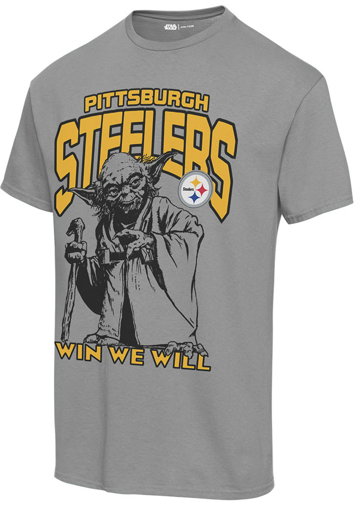 Junk Food Clothing Pittsburgh Steelers Grey YODA WIN WE WILL Short Sleeve T Shirt