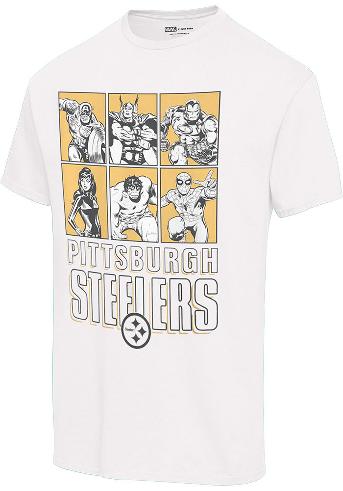 Junk Food Clothing Pittsburgh Steelers White AVENGERS LINE UP Short Sleeve T Shirt