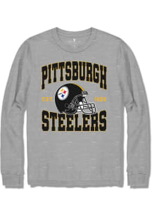 Junk Food Clothing Pittsburgh Steelers Grey HELMET Long Sleeve Fashion T Shirt