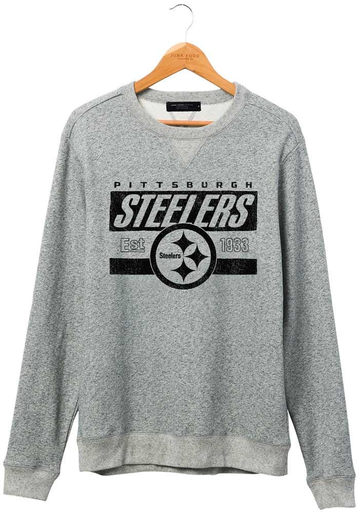 Junk Food Clothing Pittsburgh Steelers Mens Grey Marled Long Sleeve Fashion Sweatshirt