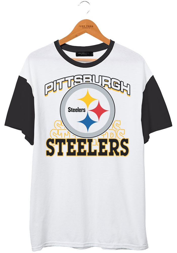 Junk Food Clothing Pittsburgh Steelers White Color Block Short Sleeve Fashion T Shirt
