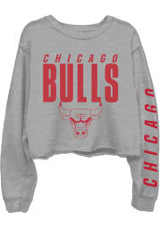 Junk Food Clothing Chicago Bulls Womens Grey Cropped Crew Sweatshirt