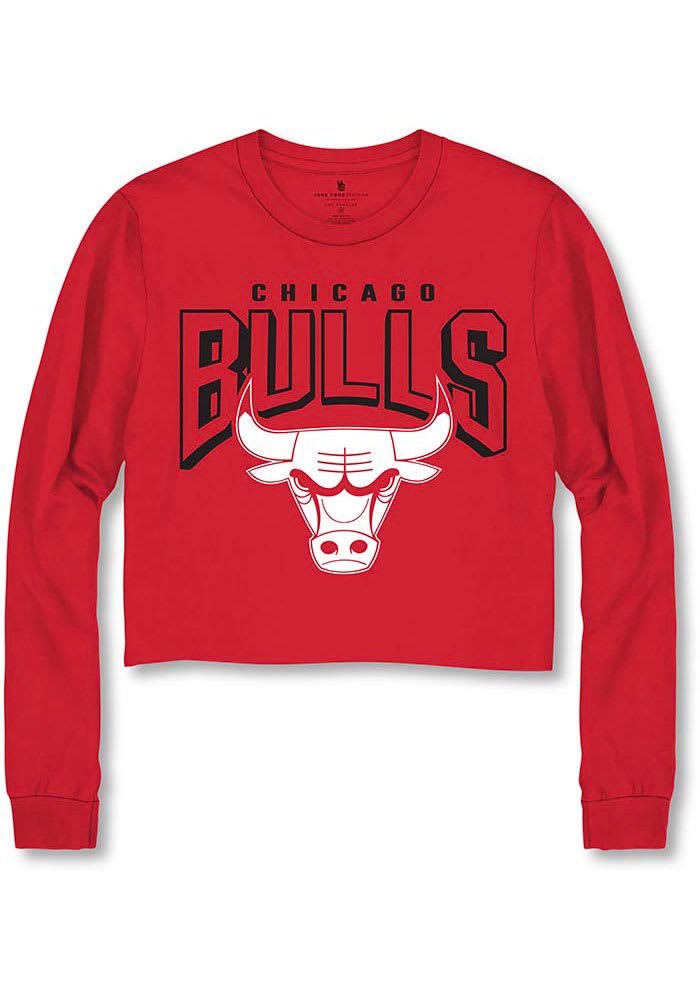 Junk Food Clothing Chicago Bulls Womens Red Cropped LS Tee