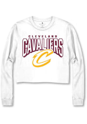 Junk Food Clothing Cleveland Cavaliers Womens White Cropped LS Tee