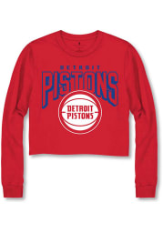 Junk Food Clothing Detroit Pistons Womens Red Cropped LS Tee