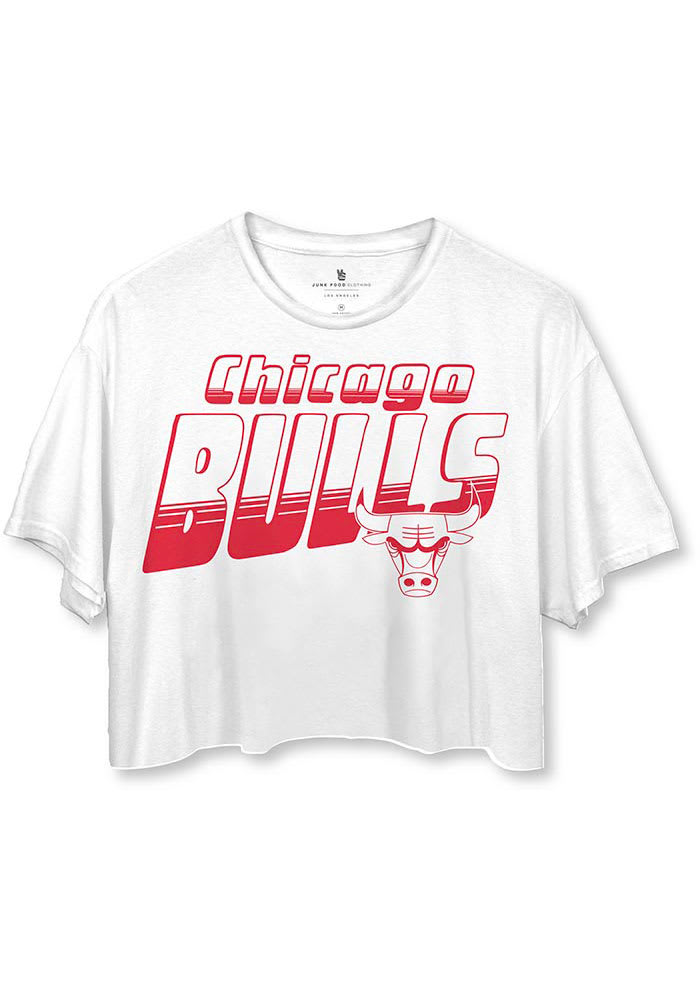 Junk Food Clothing Chicago Bulls Women's White Cropped Short Sleeve T-Shirt, White, 100% Cotton, Size 2XL, Rally House