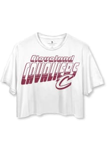Junk Food Clothing Cleveland Cavaliers Womens White Cropped Short Sleeve T-Shirt