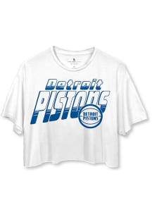 Junk Food Clothing Detroit Pistons Womens White Cropped Short Sleeve T-Shirt