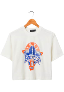 Junk Food Clothing Denver Broncos Womens White Mock Neck Short Sleeve T-Shirt