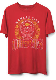 Junk Food Clothing Kansas City Chiefs Red Team Dia de Los Muertos Sugar Skull Short Sleeve T Shi..