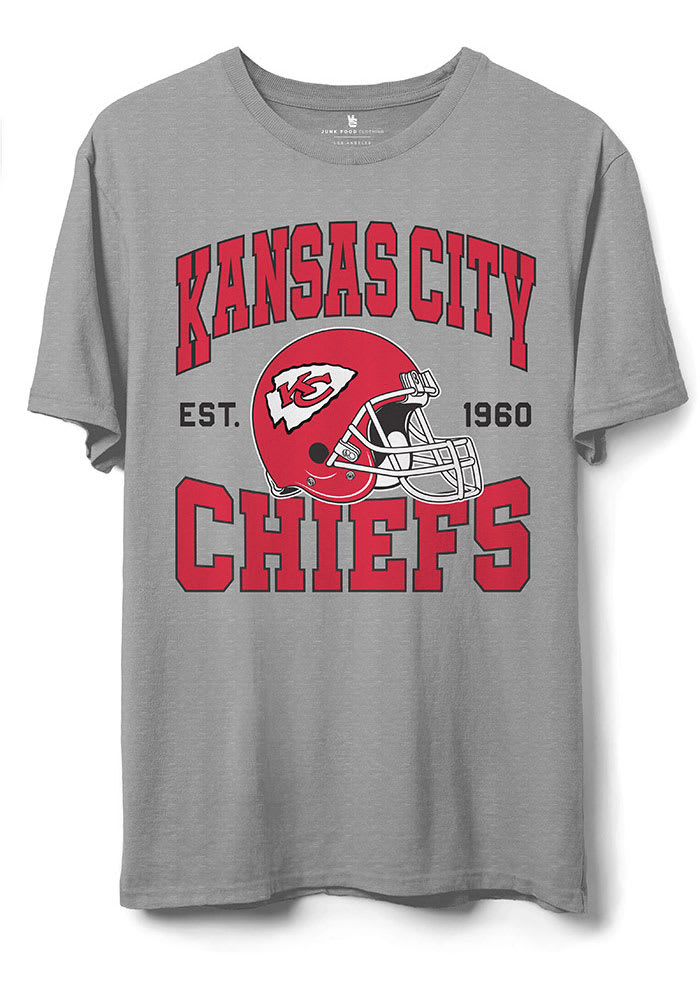Junk Food Clothing Kansas City Chiefs Grey NFL HELMET Short Sleeve T Shirt