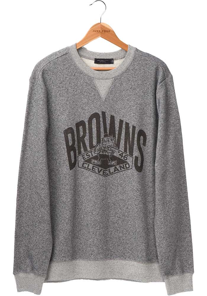 Junk Food Cleveland Browns Retro Logo Crewneck Sweatshirt NFL Football Grey  L