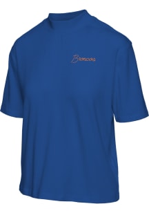 Junk Food Clothing Denver Broncos Womens Blue Mock Neck Short Sleeve T-Shirt