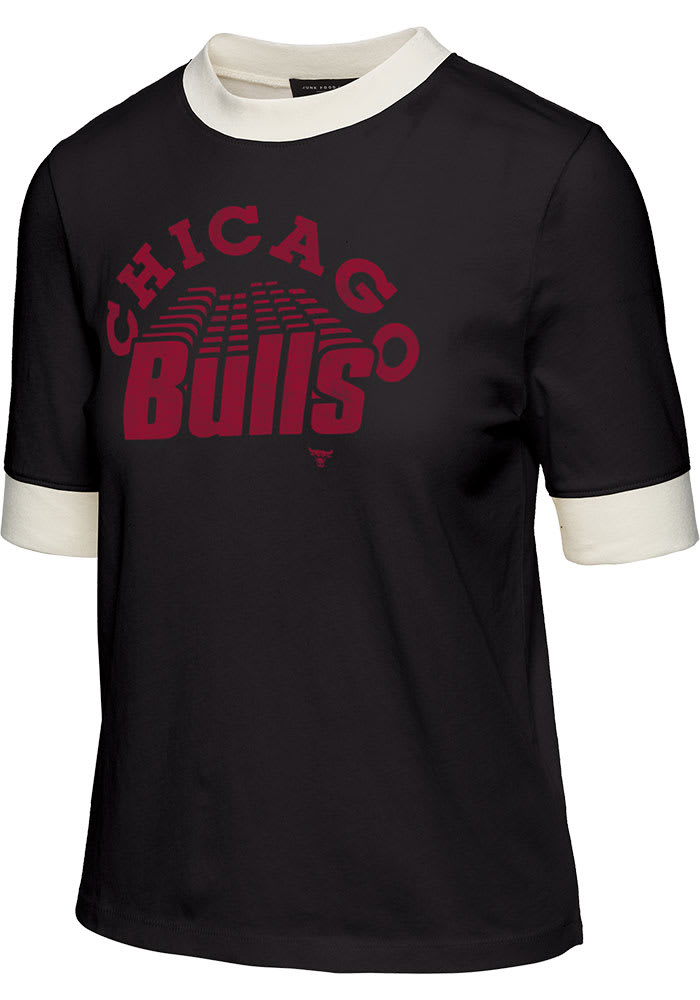 Junk Food Clothing Chicago Bulls Womens Black Ringer Short Sleeve T-Shirt