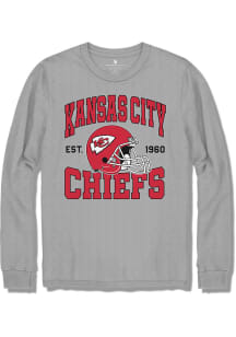 Junk Food Clothing Kansas City Chiefs Grey HELMET Long Sleeve T Shirt