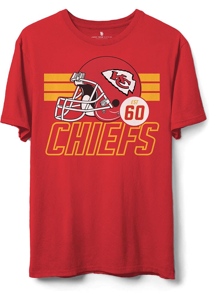 Junk Food Clothing Kansas City Chiefs Red Helmet Lines Short Sleeve T Shirt, Red, 100% Cotton, Size 2XL, Rally House