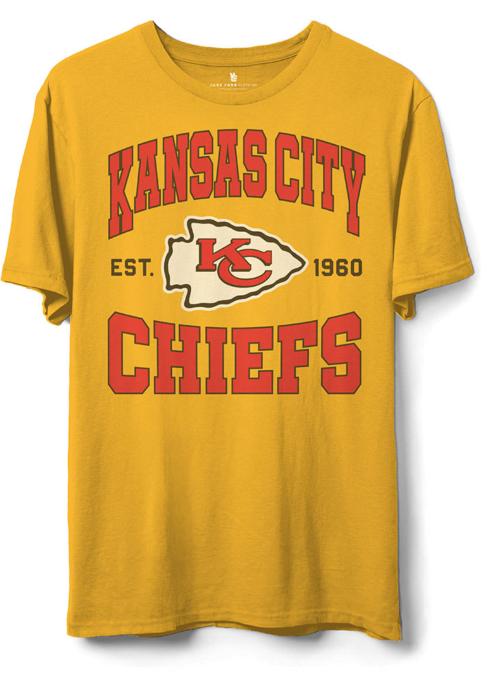 Junk Food Clothing Kansas City Chiefs Gold NAME AND LOGO Short Sleeve T Shirt