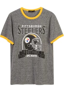 Junk Food Clothing Pittsburgh Steelers Grey BACKYARD RINGER Short Sleeve Fashion T Shirt