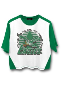 Junk Food Clothing Philadelphia Eagles Womens Kelly Green Blocked Crop Short Sleeve T-Shirt