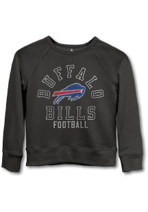 Junk Food Clothing Buffalo Bills Youth Black Flocked Raglan Long Sleeve Crew Sweatshirt