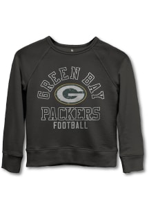 Junk Food Clothing Green Bay Packers Youth Black Flocked Raglan Long Sleeve Crew Sweatshirt