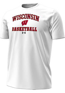 Under Armour Wisconsin Badgers White Basketball Performance Short Sleeve T Shirt