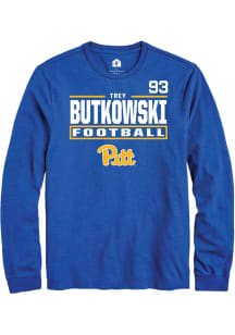 Trey Butkowski Mens Blue Pitt Panthers NIL Stacked Box Long Sleeve Player T Shirt